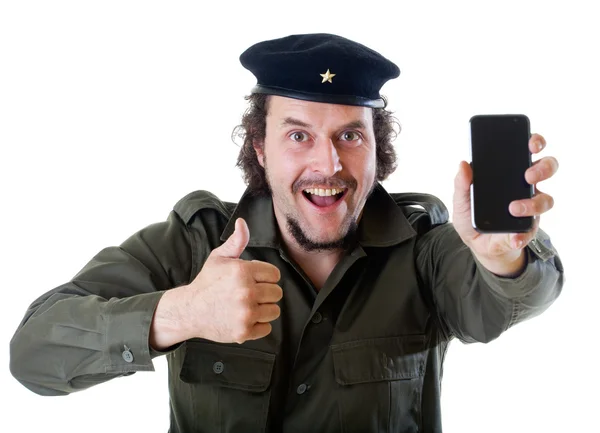 Guerilla with his cell phone — Stock Photo, Image