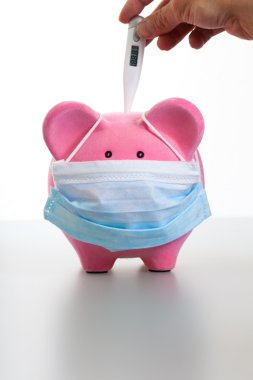 Taking Temperature from a sick Piggy - Swine Flu Concept clipart