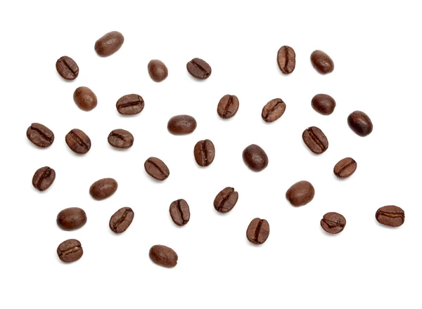 Isolierte Kaffeebohnen - Draufsicht — Stockfoto