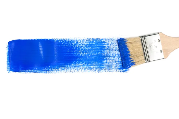 Brosse à peinture avec trait de peinture bleu — Photo