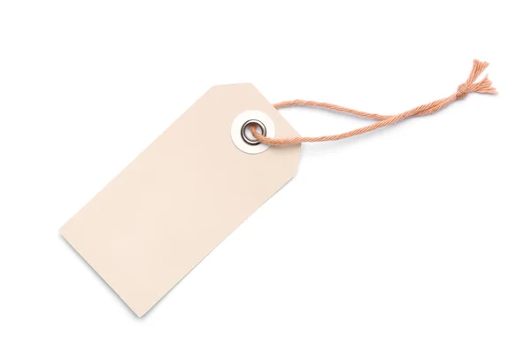 Beige Label with Cord on White Background — Stock Photo, Image