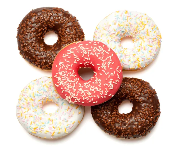 White, red and brown donuts — Stock Photo, Image