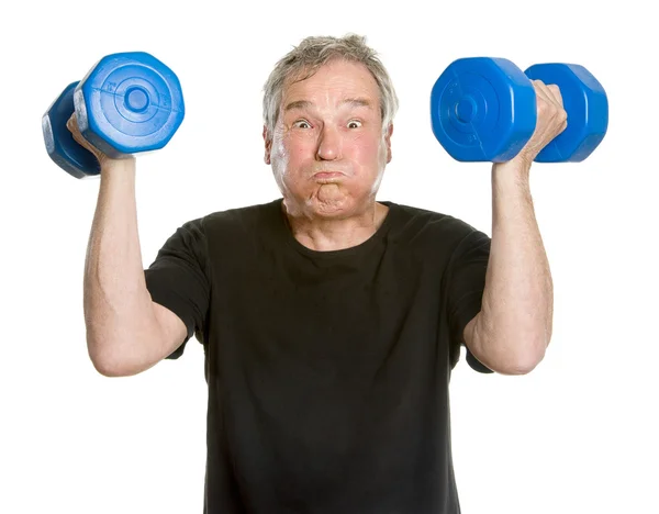 Funny Sportive Senior Man - Hard Exercise — Stock Photo, Image