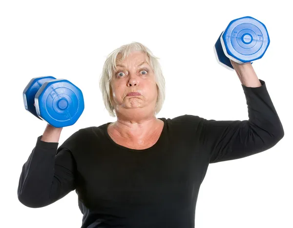 Funny Sportive Senior Woman - Hard Exercise — Stock Photo, Image