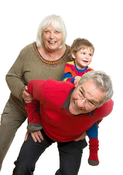 Grandparents with Grandchild on White Background - Having Fun — Stock Photo, Image