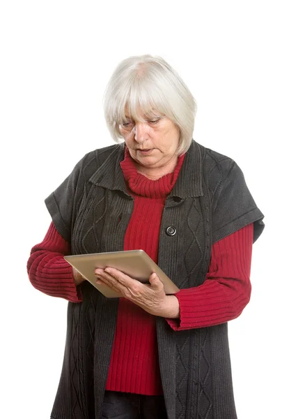 Senior Woman with Digital Tablet - Isolated on White — Stock Photo, Image