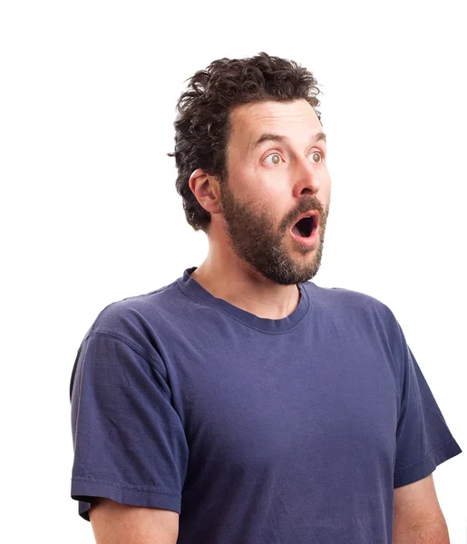 Portrait of surprised bearded European man — Stock Photo, Image