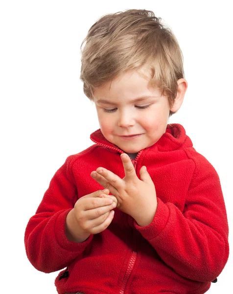 Menino contando com os dedos — Fotografia de Stock