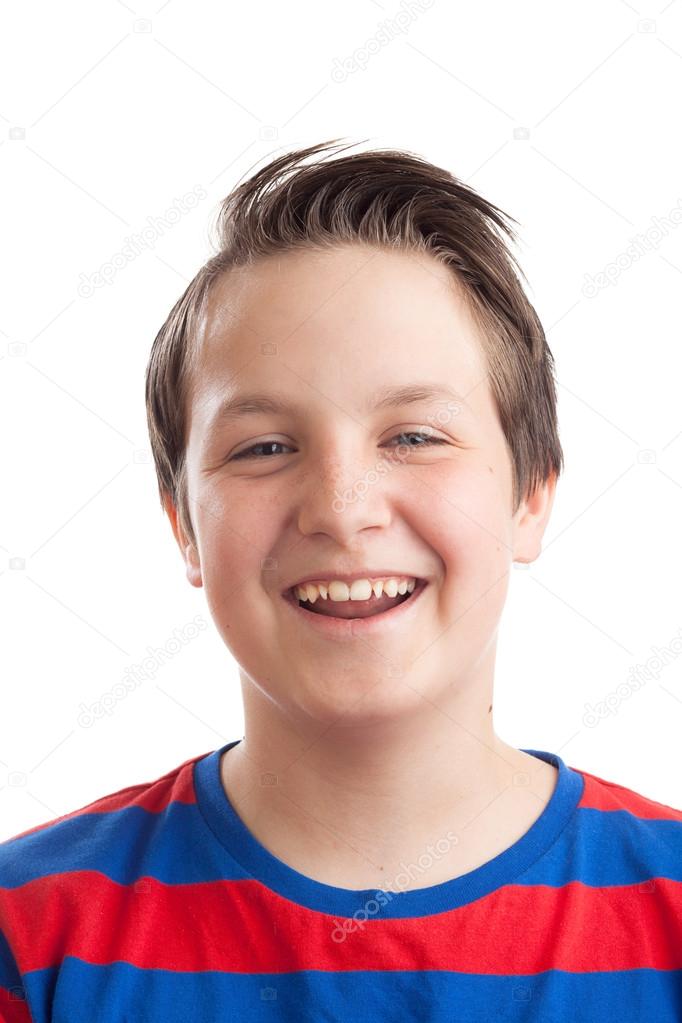 Teenage boy (Causian) closeup portrait laughing