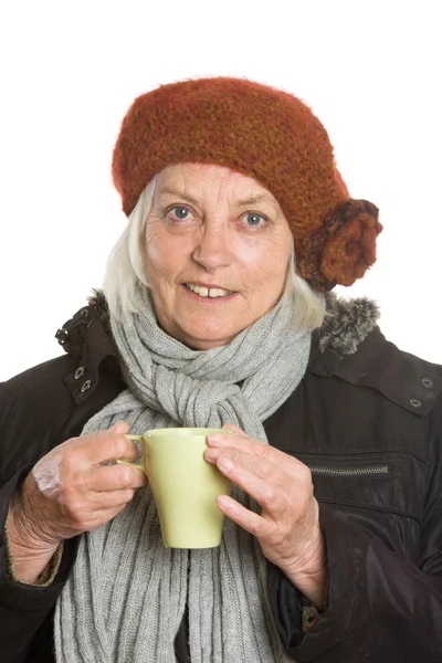 Senior man, winter portraits on white background — Stock Photo, Image