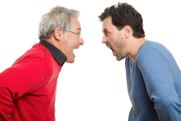 Vater und Sohn schreien, Generationenkonflikt, Streit — Stockfoto