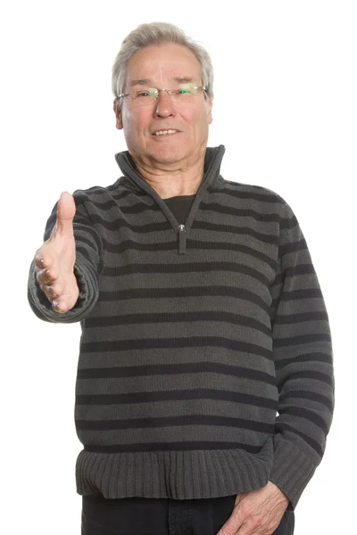 Senior Caucasian man portrait series offering handshake — Stock Photo, Image