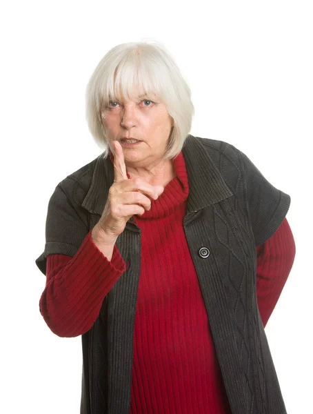 Senior Caucasian woman warning finger — Stock Photo, Image