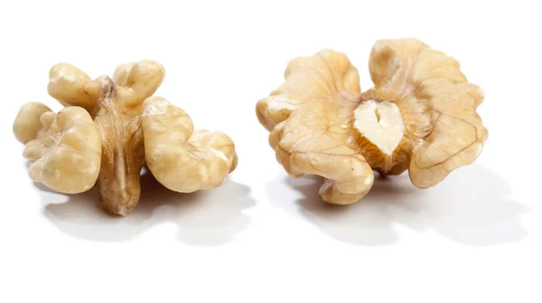 Two halfs of walnut, isolated on white — Stock Photo, Image