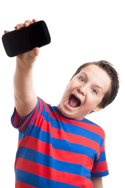 Teenager boy showing his smart phone — Stock Photo, Image