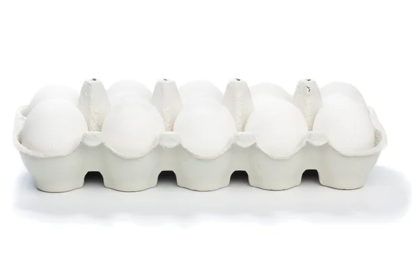 Box of ten white eggs, isolated — Stock Photo, Image