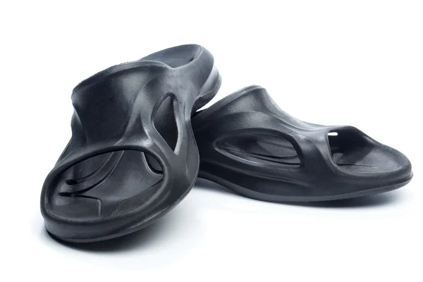 Conjunto de sandálias de plástico preto, chinelos — Fotografia de Stock