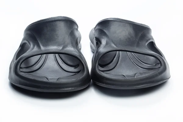 Set schwarze Sandalen aus Kunststoff, Flip-Flops — Stockfoto