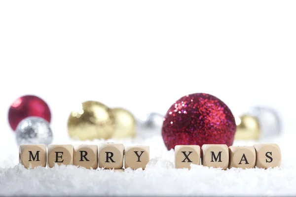 Christmas decoration balls and Merry Christmas text — Stock Photo, Image