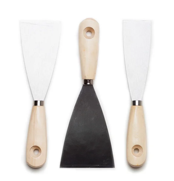 Üç metal spatula izole — Stok fotoğraf