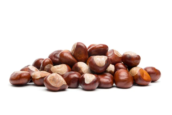 Autumn - Bunch of Chestnuts - Isolated on White — Stock Photo, Image