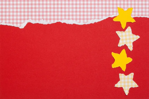 Stars on Checkered and Red Background, Paper Tear, Christmas The — Stock Photo, Image