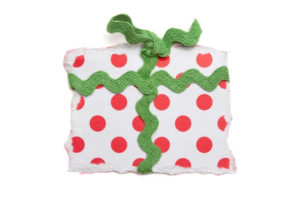 Red Polka Dot Gift with Ribbon, Paper Tear, Christmas Ornaments — Stock Photo, Image