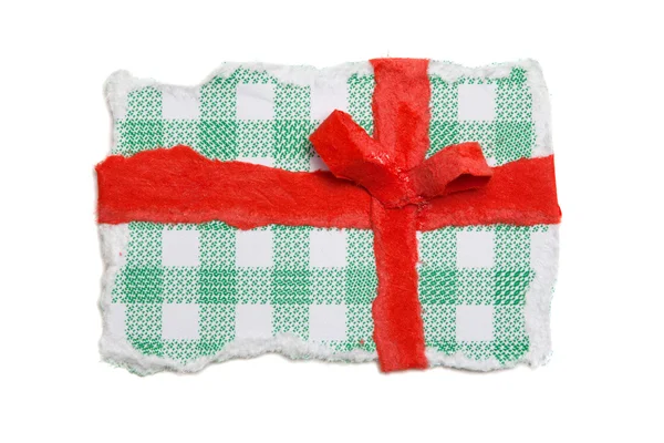 Grön gåva med band, papper tår, christmas ornament — Stockfoto