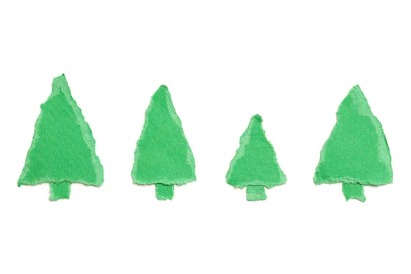 Fileira de árvores de Natal, rasgo de papel, ornamentos de Natal — Fotografia de Stock