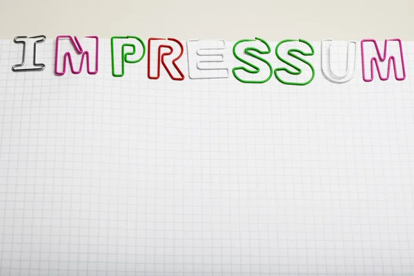 Alemão palavra Impressum - Clipe de papel letras — Fotografia de Stock