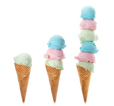 Colorful Ice Cream Cones, Isolated on white clipart