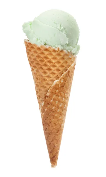 白で隔離され、1 つのスクープのカラフルなアイス クリーム コーン — ストック写真
