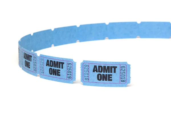 Admit One Entry Tickets on a roll, Isolated on White — Stock Photo, Image