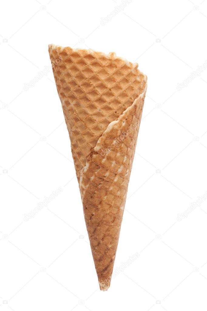 Empty Ice Cream Cone, waffle, Front View, Isolated on white