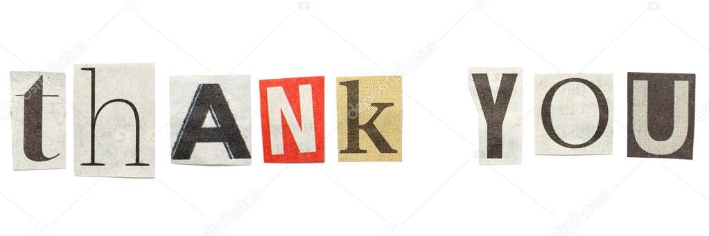 Thank You, Cutout Newspaper Letters — Stock Photo © MichaelJayFoto