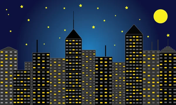 Skyscraper City at Night — Stock Vector