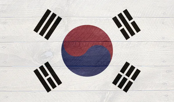 Corea del Sud bandiera su tavole di legno con chiodi — Foto Stock