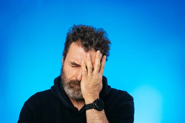 Face Palm Middle Aged Man Beard Making Gestures Showing Emotions — Stock Photo, Image