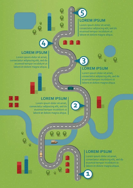 Akışı Yol Haritası Infographic Flat Lay Style Portre Biçiminde Doğal — Stok Vektör