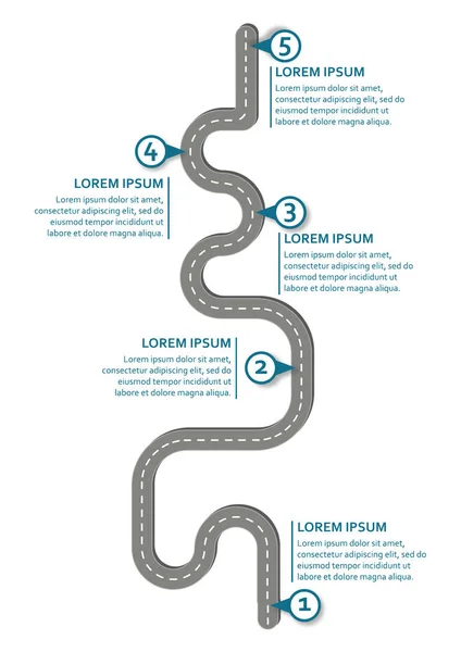 İş akışı yol haritası, Infographic düz yatış biçimi, beyaz arkaplan üzerinde 5 kontrol noktası ile A4 portre biçimi