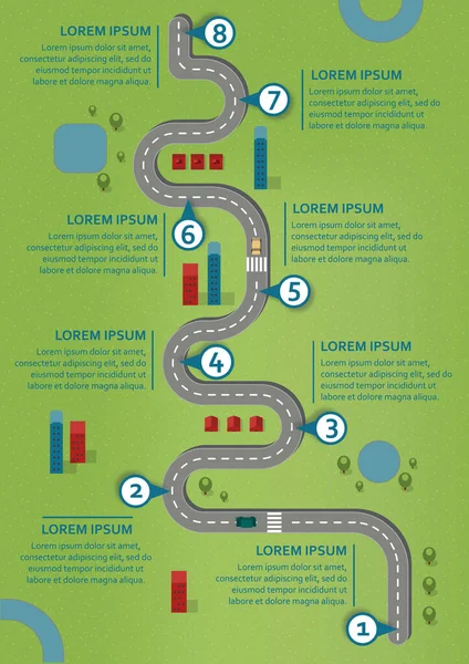 Akışı Yol Haritası Infographic Flat Lay Style Portre Biçiminde Kontrol — Stok Vektör