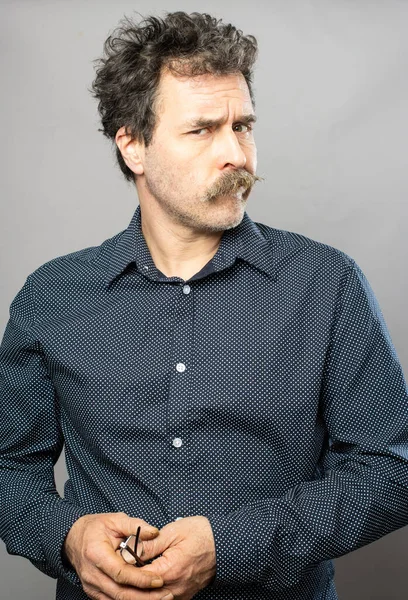 Studio Portrait Series Year Old Man 1980 Style Silly Moustache — Fotografia de Stock