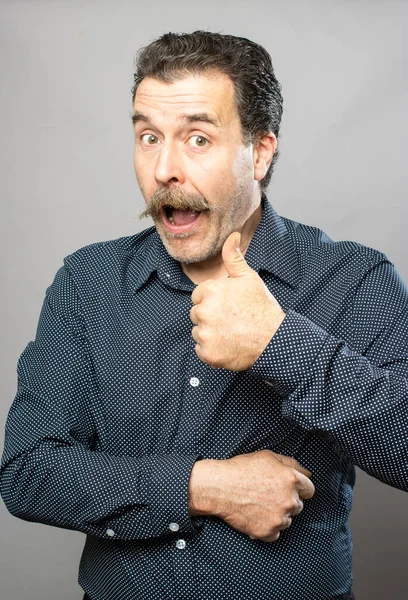 Studio Portrait Series Year Old Man 1980 Style Silly Moustache — Stock Fotó