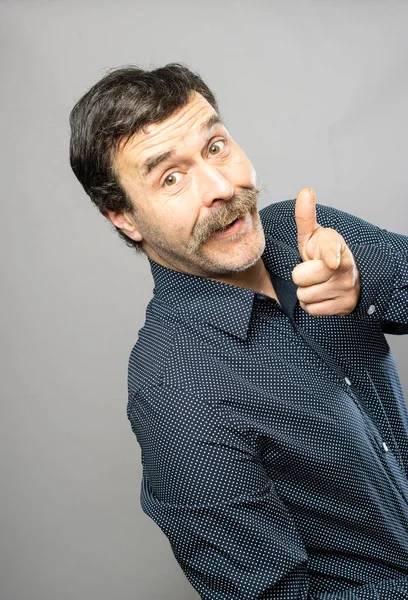 Studio Portrait Series Year Old Man 1980 Style Silly Moustache — Stock Photo, Image