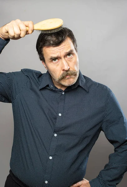 Studio Portrait Series Year Old Man 1980 Style Silly Moustache — Foto Stock