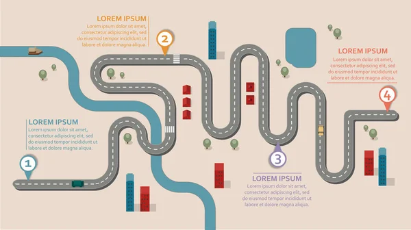 Hoja Ruta Flujo Trabajo Empresarial Estilo Infografía Plana Formato Ancho — Vector de stock