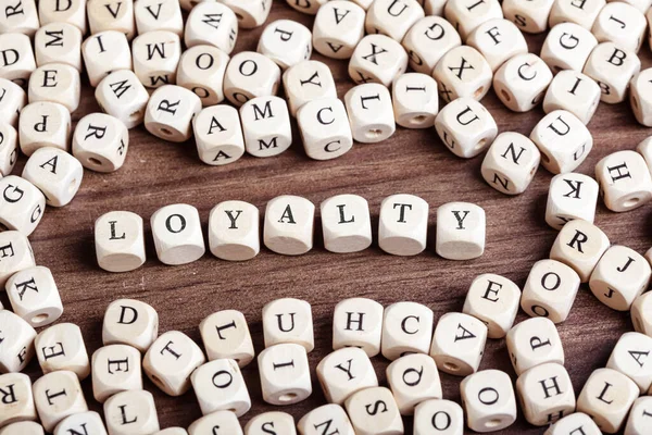 Word Loyalty Letters Cube Dices Table — Stok fotoğraf