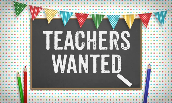 Teachers Wanted Headline Text Message Written Black Board Chalk School — Fotografie, imagine de stoc