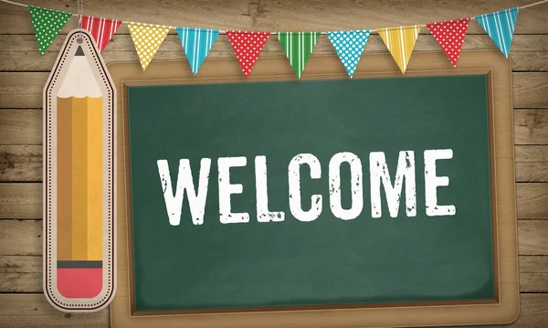 Welcome Headline Text Message Written Black Board Chalk School Education — Zdjęcie stockowe