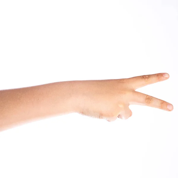 Number Two Counting Child Gesture Hand School Aged Boy Isolated — Stock Photo, Image